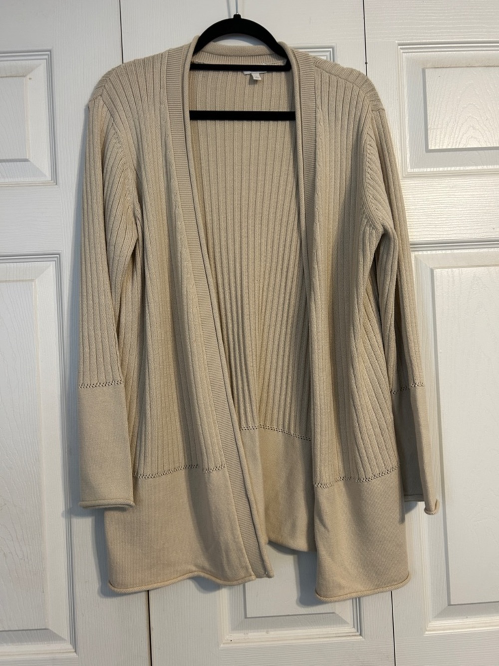 TALBOTS Open-Front Ribbed Cardigan Neutral Beige Khaki Size X Cotton Tunic Long